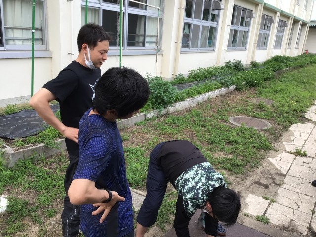 排水の調子を見ています。