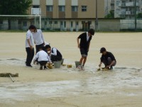 スポンジを使って吸水