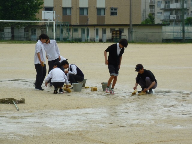 スポンジを使って吸水